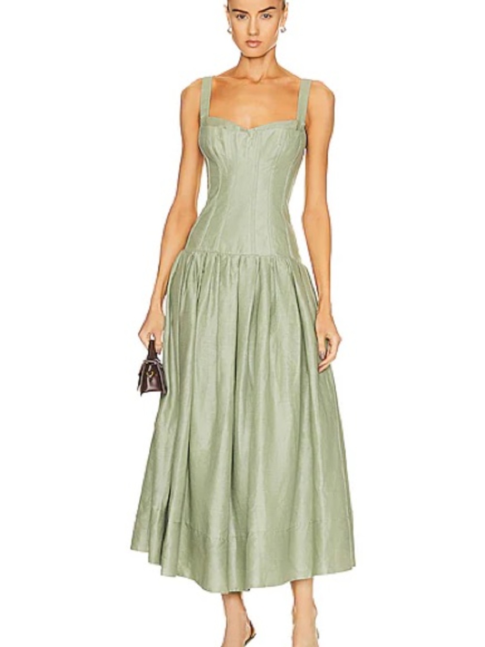 NICHOLAS Pale Sage Green Square-Neck Maxi Dress